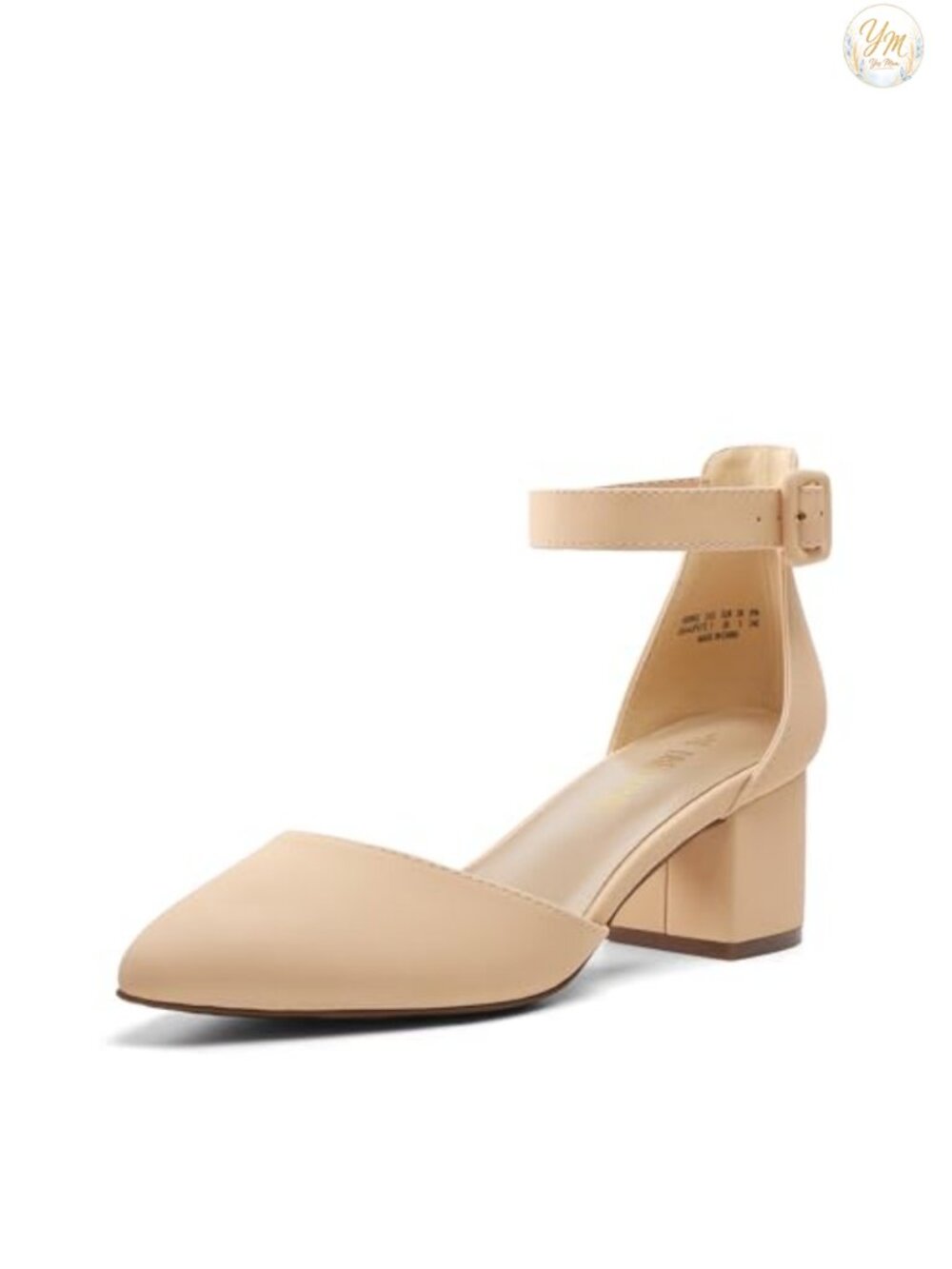 Pointed Toe Low Chunky Block Heel Pumps Adjustable Buckle Ankle Strap